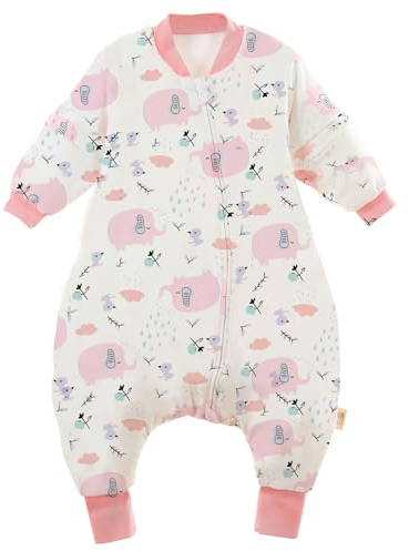 Chilsuessy Baby Schlafsäcke abnehmbar Ärmel Winter kinder Schlafsack mit Füßen, 2.5 Tog ganzjahres Schlafsack Junge Mädchen unisex Overall Schlafanzug, Rosa Elefant, 80/Baby Höhe 80-90cm