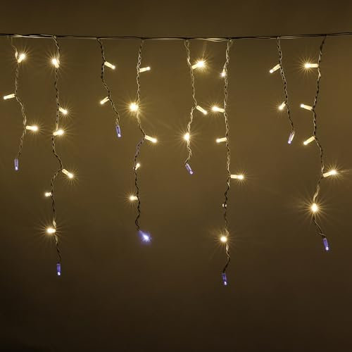 Luccika Cascata di Stalattiti 5x0.7 mt con 200 MaxiLed Oro Antico e flash Bianco Ghiaccio tenda a pioggia Professionale per uso esterno interno Prolungabile in Busta