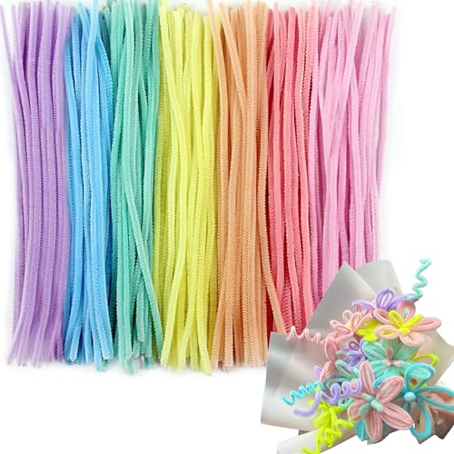 Lawen Creative Pfeifenreiniger in 7 Macaron-Farben, DIY Basteln Cartoon-Chenilledraht 6 mm X 30 cm (400 Macaron)