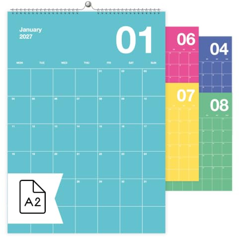 heaven+paper Design XL Wandkalender 2027 A2 I Kalender Minimal Design | Design Jahreskalender I perfekt als Familienplaner, Bürokalender, Küchenkalender, Geschenk, 250g/qm Papier, Made in Germany