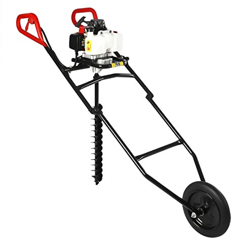 Caskunbsy 63 CC - Trapano a benzina a 2 tempi, 3 CV, con punta da 80 mm, carriola pieghevole per pali monosuola, per una foratura rapida nel terreno