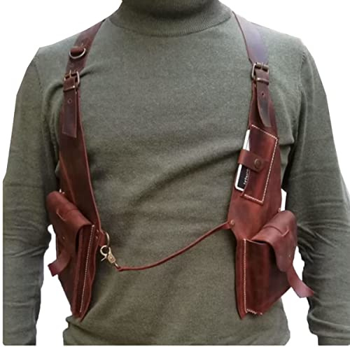 SIULAS Sac sous Arme en Cuir PU - Poche de Portefeuille Holster Double Holster en Cuir Vintage - Portefeuille de téléphonie antivol caché réglable,Rouge,Life Size
