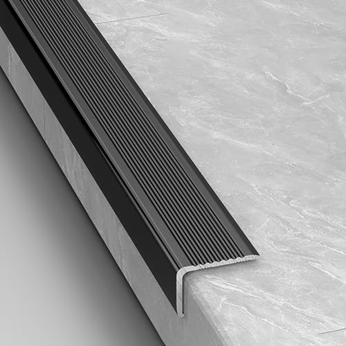 PVC Treppenkantenprofil Treppenkantenstreifen Aluwinkel Treppenprofil L Kantenschutzprofil Wasserdicht Eckenschoner L-Förmiger Treppenkantenschutz Geeignet für Außen- und Innentreppen. ( Color : Nero