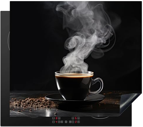 KitchenYeah© Herdabdeckplatte Einteilig Ceranfeld Abdeckplatte Küche Deko | 60x52 cm - Ceranfeldabdeckung Herdabdeckung Induktionsmatte Kaffee - Schwarz - Kaffeebohnen - Stillleben