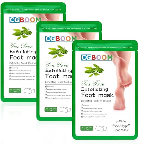 3 Pack Foot Peel Mask Exfoliating Foot Mask Feet Peeling Socks Foot SPA Treatment for Baby Soft Feet Hard Dead Skin Remover Callus Repair Rough Cracked Heels (Tea Tree)