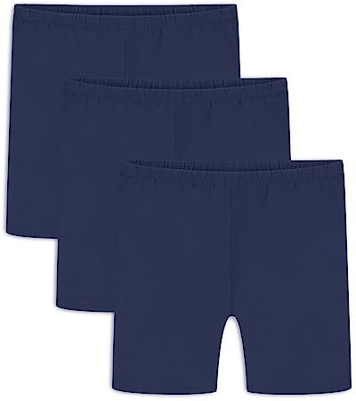 Auranso Girls Cycling Shorts Teen Kids Cotton PE Dance Cycle Gymnastic Shorts Breathable Under Dress Shorts for Girls 3 Pack Navy Blue, 12-14 Years
