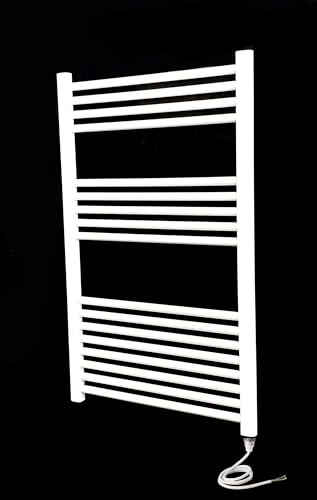 Greened House Milano White Flat Electric Towel Rail W600mm x H1000mm Flat Electric Towel Radiator (600 W x 1000 H)