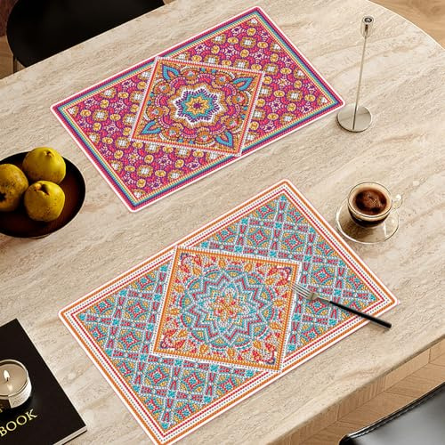 Starnearby Set di 2 Tovagliette da Tavola, Tovagliette Diamond Painting Mandala Fai da te, Tovagliette Colazione, Sotto Piatti da Tavola Antiscivolo, Tovagliette Decorative Tavolo da Pranzo