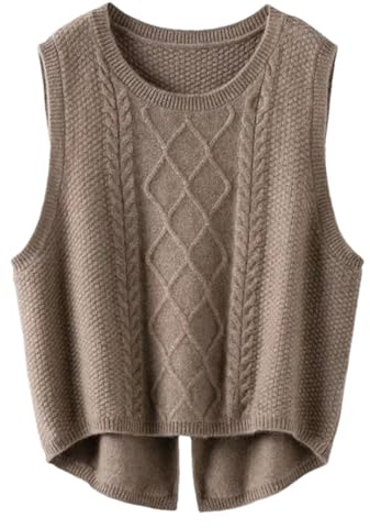 Damen Merinowolle Weste Locker O-Ausschnitt Pullover Weste Verdrehte Strickweste, L