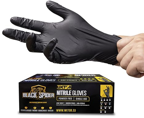 Guantes De Nitrilo Extraresistentes Para Todos Los Trabajos - Textura Diamantada, Sin Polvo, Negros, Tres Tallas (M) - Para Mecánico, Cocina, Medicina