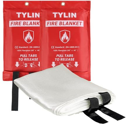 TYLIN Fire Blanket – Emergency Fire Blanket for Home & Kitchen, High Heat Resistant Fire Suppression Blankets for Home Safety, Kitchen, and Camping (2)