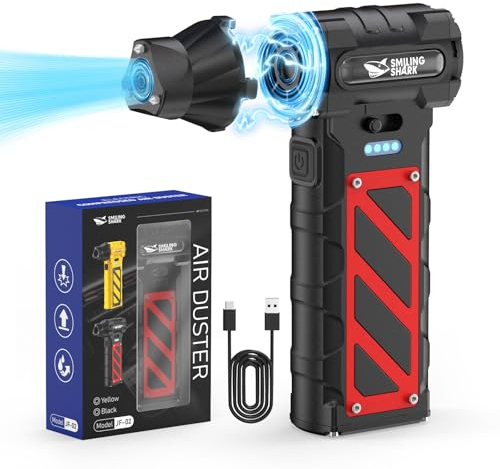 Smiling Shark Compressed Air Duster, JF-02 110000RPM Stepless Speed Cordless Electric Air Blower with Emergency Cutter & Hammer, Rechargeable Mini Dust Blower for PC/Keyboard/Outdoor/House and Car