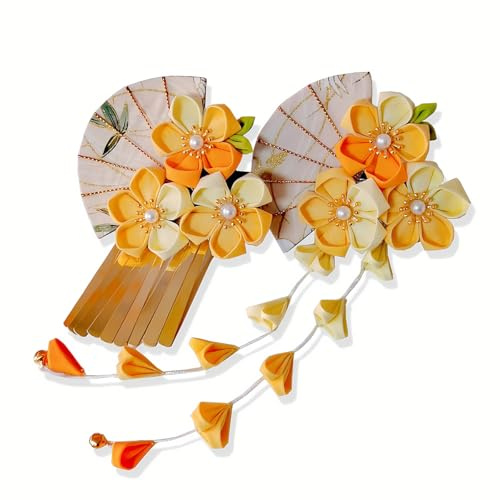 Set di 2 fermagli per capelli da donna a forma di kimono giapponese, con nappa, accessori per capelli tradizionali Kanzashi