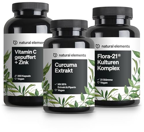 natural elements Immunsystem Basic Set - Kulturen Komplex, Vitamin C + Zink, Curcuma Extrakt - optimal für dein Immunsystem - hochdosiert, ohne unnötige Zusätze