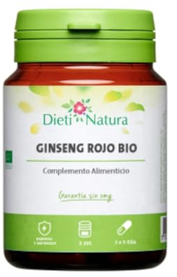 Ginseng 200 cápsulas de Dieti Natura. Vitalidad y energía [Fabricado en Francia][Garantía Sin OGM ni Gluten] (Bote 200 Cápsulas BIO)