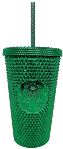 STARBUCKS Trinkbecher mit Nieten, glitzernd, grün, festliche Weihnachts-Edition, Kaltgetränkebecher, wiederverwendbar, 16 Unzen
