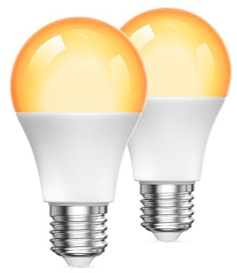 Aurahome Ampoule LED E27 2000K, Ambre Chaud Blocage de la Lumière Bleue Veilleuse LED 9W (60W Équivalent Lumière Chaude Doux pour Chambre à Coucher, Sommeil Sain, Lumière pour Chambre de Bébé, 2PCS