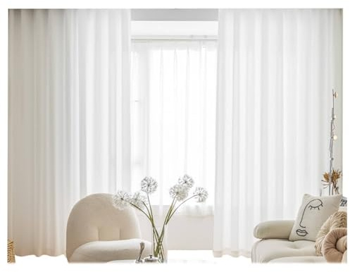 Wycian Gardine Querbehang Oben Gardinen Weiss Voile 2er Pack Unifarbe H138 x B86 cm (2er Pack) Polyester