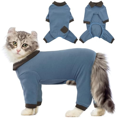 QBLEEV Sticky Hair Cat Clothes, Soft Cat Pajamas for Cats Only, Prevent Lost Fur Kitten Sweater Onesie, Stretchy Recovery Suit for Female Male Cats After Surgery Daily Wear, Sky, M