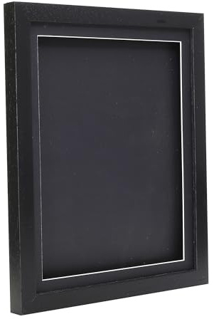 A3 Black Solid Wood 3D Deep Box Picture Frame Display Memory Box With Black Mount For Medals Memorabilia Flowers etc