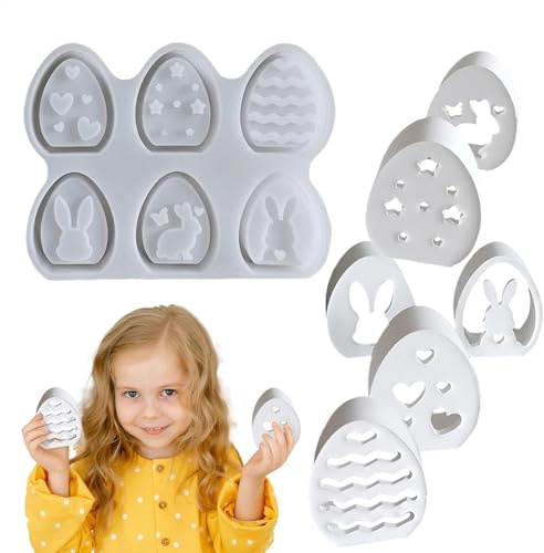 Stampo per uova di Pasqua, in resina epossidica, 6 cavità, stampo in silicone per uova di Pasqua, cioccolato, caramelle, fondente, per dessert, sapone, resina