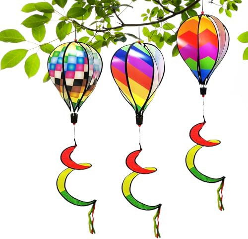 Montgolfières avec Moulins À Vent Suspendus pour Jardin - 3 Girouette Montgolfière Tournante | Décoration Arc-en-Entrelacée avec Moulins À Vent Suspendables | Décoration De Jardin