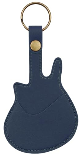 CALFOVERA Nyckelring Gitarr Plekter Handgjord PU Läder Bärbart Fodral med Ring Nyckelring För Gitarrister Musiker Och Musikinstrument (Mörkblå)
