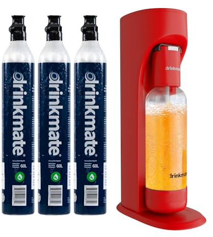 Drinkmate OmniFizz Sparkling Beverage Maker, Royal Red | Carbonates Any Drink with Push-Button Simplicity, Comes With 1L Bottle & 3x 60L CO2 Cylinder