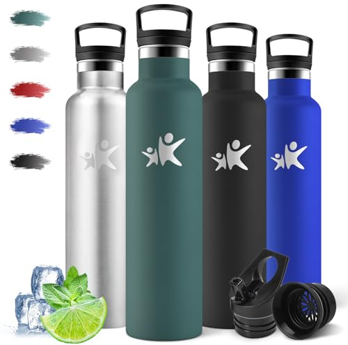 Motswedi Gourde Isotherme 1l, Froid&Chaud, sans BPA, Gourde Paille, 18/8 Acier Inoxydable, Bouteille d'eau, Réutilisable, Bouteille Isotherme, Thermos pour Randonnée, Bureau, Outdoor, Vert militaire