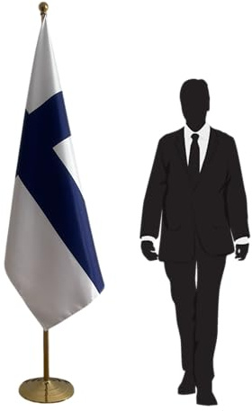 Bandiera Finlandia con palo smontabile e base stabile – Bandiera interna in poliestere di qualità – perfetta per uffici, scuole ed eventi ufficiali. Codice CN6-FI