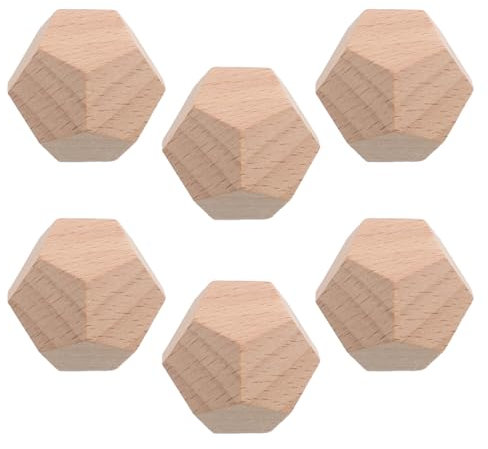 DRESSOOS 6 Dadi Di Legno Grezzi: Blocchi Di Legno Grezzi Per Progetti Artigianali Fai Da Te - Dadi A 12 Facce Con Angoli Arrotondati Per Feste Di Compleanno E
