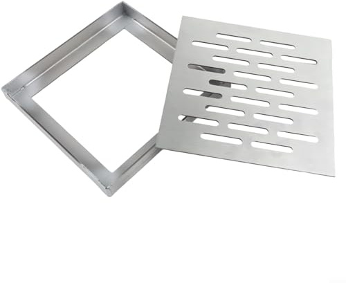 Lawnoval Ablaufgitter, Edelstahl Bodenablauf Gitter mit Rahmen, Außen Ablaufabdeckung Kanalrost Regenwasser Drainage Abflusssieb(150 * 150 * 20mm)