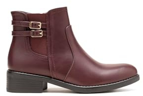 Boots Femme à Talon Bas | Bottine Style Chelsea en Similicuir | Facile à Enfiler avec Décor Double Boucle Latérale (68324 Bordeaux, Système Taille Chaussures EU, Adulte, Numérique, Moyen, 40)