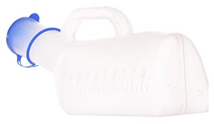 läckagesäker bärbar urinflaska, Urinoar for män med lock och deodorant, 1000 ml, vit, 32 x 9 cm