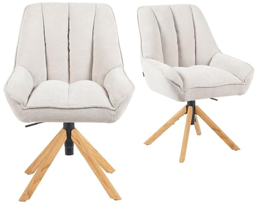 DUBI Möbel 2er Set Esszimmerstühle höhenverstellbar, Bürostühle & Konferenzstühle, 360° drehbar mit Taschenfederkern, ergonomisch gepolstert, Eichegestell, Stoff Beige, Modell Mika-Hedi