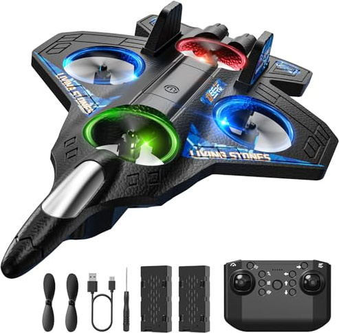 DEERC Remote Control Airplanes, RC Planes with Light, RC Airplane Fighter Jet for Kids Adults, 360° Flip, Stunt Roll, Drones for Kids 14+, Airplane Toy Gifts for Kids Boys(Black)