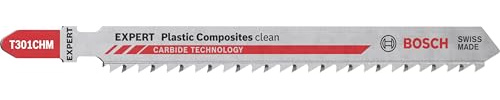 Bosch 3x EXPERT Plastic Composites clean T301CHM Stichsägeblatt, 3-tlg. | für WPC Holz-Kunststoff-Verbundstoffe, Verbundwerkstoff mit Feststoffoberfläche, Länge 117 mm, Professional Zubehör Stichsäge