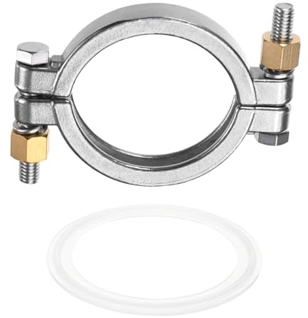 sourcing map Stainless Steel Sanitary Brass Bolted Pipe Clamp Flange OD 3 (77.5mm) High Pressure Clamp Flange OD Fitting Connection with Silicone Gasket for Cosmetics Factory Pipes