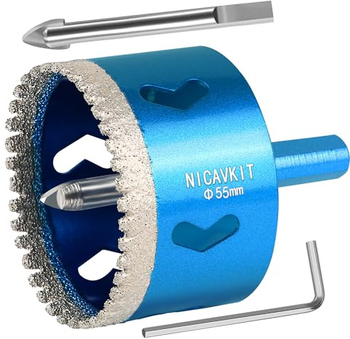 NICAVKIT diamant hålsåg 55mm med centreringsguide, professionell diamant tvärsåg med svetsade tänder för kakel, porslin, glas, marmor och keramik