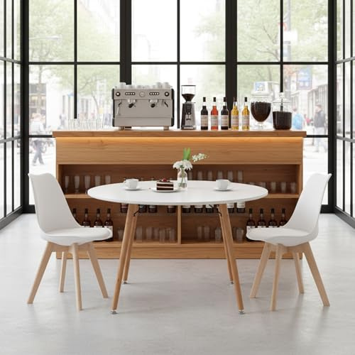 H.J WeDoo Esstisch mit 2 Stühle Essgrupp Holztisch und Weiß Skandinavisches Stuhl Esstisch Set für Esszimmer Küche 120cm