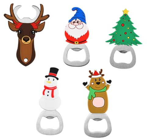 ERINGOGO Set 5 Pezzi Apribottiglie Manuali a Tema Natalizio in Metallo Robusto Apribottiglie Portatili per Birra Design Cartone Animato Accessorio da Cucina per Feste di Natale e Uso