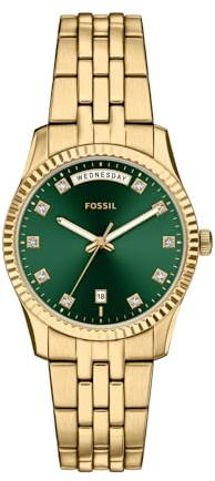Fossil Scarlette Watch for Women, 34mm Quartz Three Hand Date Movement with Stainless Steel Strap