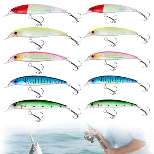 MENUY 10 Stück Wobbler Hecht, 11cm und 8cm Angelköder, Zander Wobbler, Hecht Köder für Zander, Barsch und Forelle, Geeignet für Süßwasser und Salzwasser Raubfische