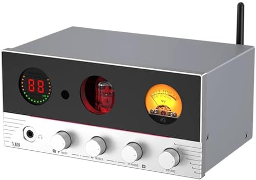 HiFi Audio Amplifier with Bluetooth 5.4, Tube Headphone Amp, Remote Control, Ambient Lighting, Treble and Bass Adjustment, 3.5mm Jacks for Karaoke