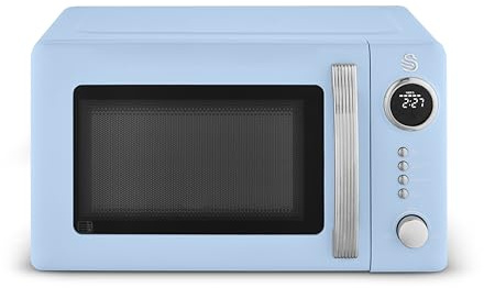 Swan Retro 20L Digital Microwave, 5 Power Levels, 12 Auto Cook Pre-sets, Defrost by Weight or Time, LED Display, 800W, Blue, SM4425BLU