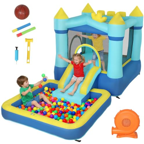 AIYAPLAY Castillo Hinchable para Niños con Soplador, 364x173x182 cm, Azul