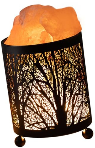 PAMINGONO Lámpara de Sal Decorativa para Dormitorio, Lámpara de Mesa Pequeña con Diseño de Hierro Forjado en Cesta Cilíndrica, Luz de Noche Compacta, Enchufe Europeo Ac220v, Adecuado