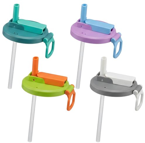 4 Pack Soda Can Lids with Silicone Straw, Reusable Can Covers for Camping and Picnics, Can Cover for Canned Beverage, Beer, Juice, Seltzer