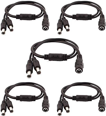 USHANLIN DC Power Splitter Security Camera Power Splitter 12V CCTV Power Cable (1 Female to 2 Male 5.5mm X 2.1mm, 5Pack)