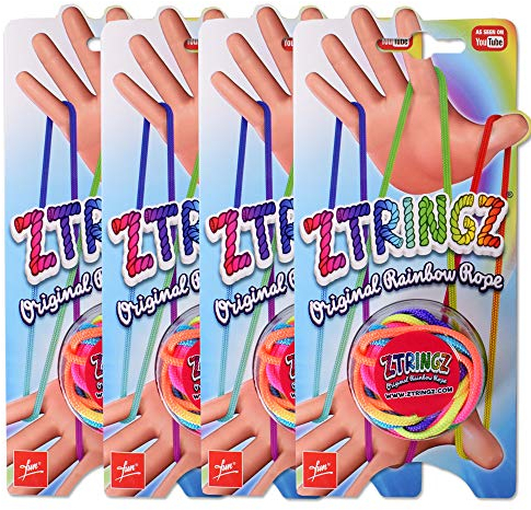 TE-Trend 4 Stück Ztringz Fingerspielzeug Schnurspiel Fadenspiel Seilpuzzle Knoten Basteln Hände Motorikspielzeug Mädchen Mehrfarbig